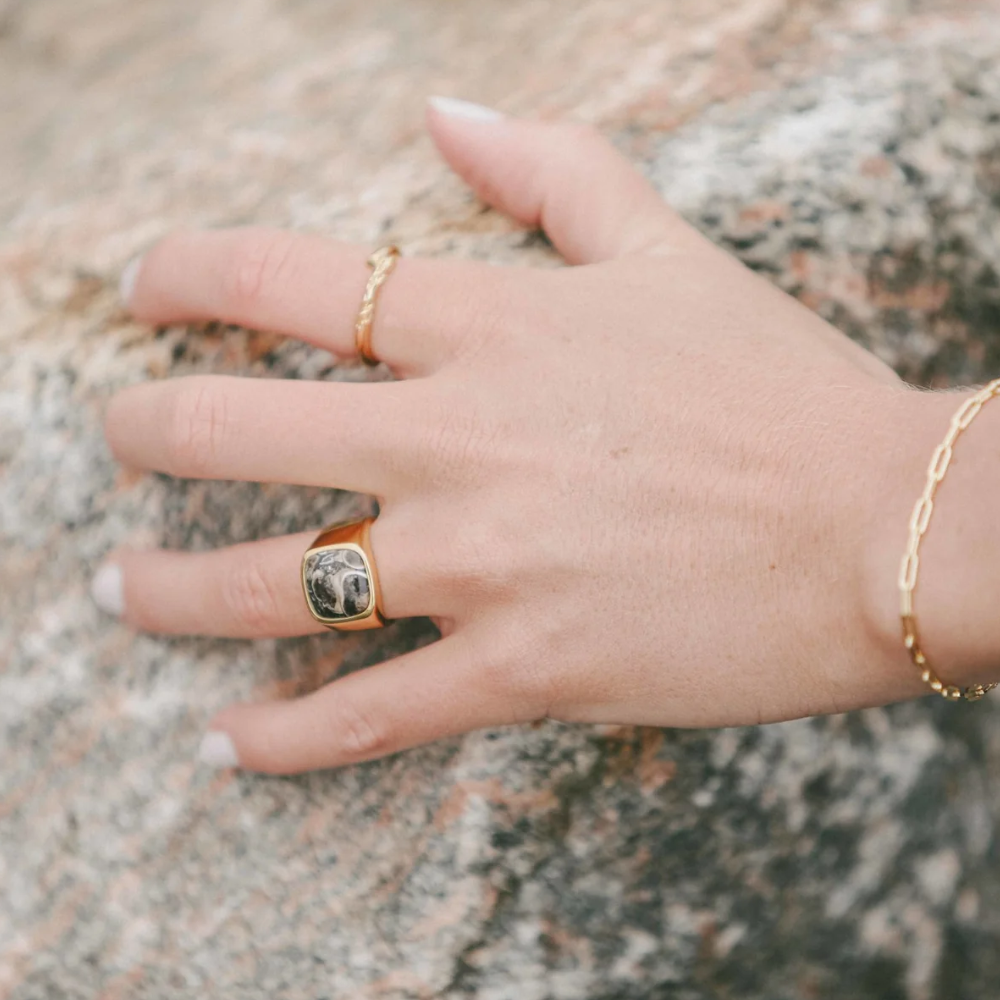 IX Studios Cushion Signet ring Turtle Agate DMN0282GDTA