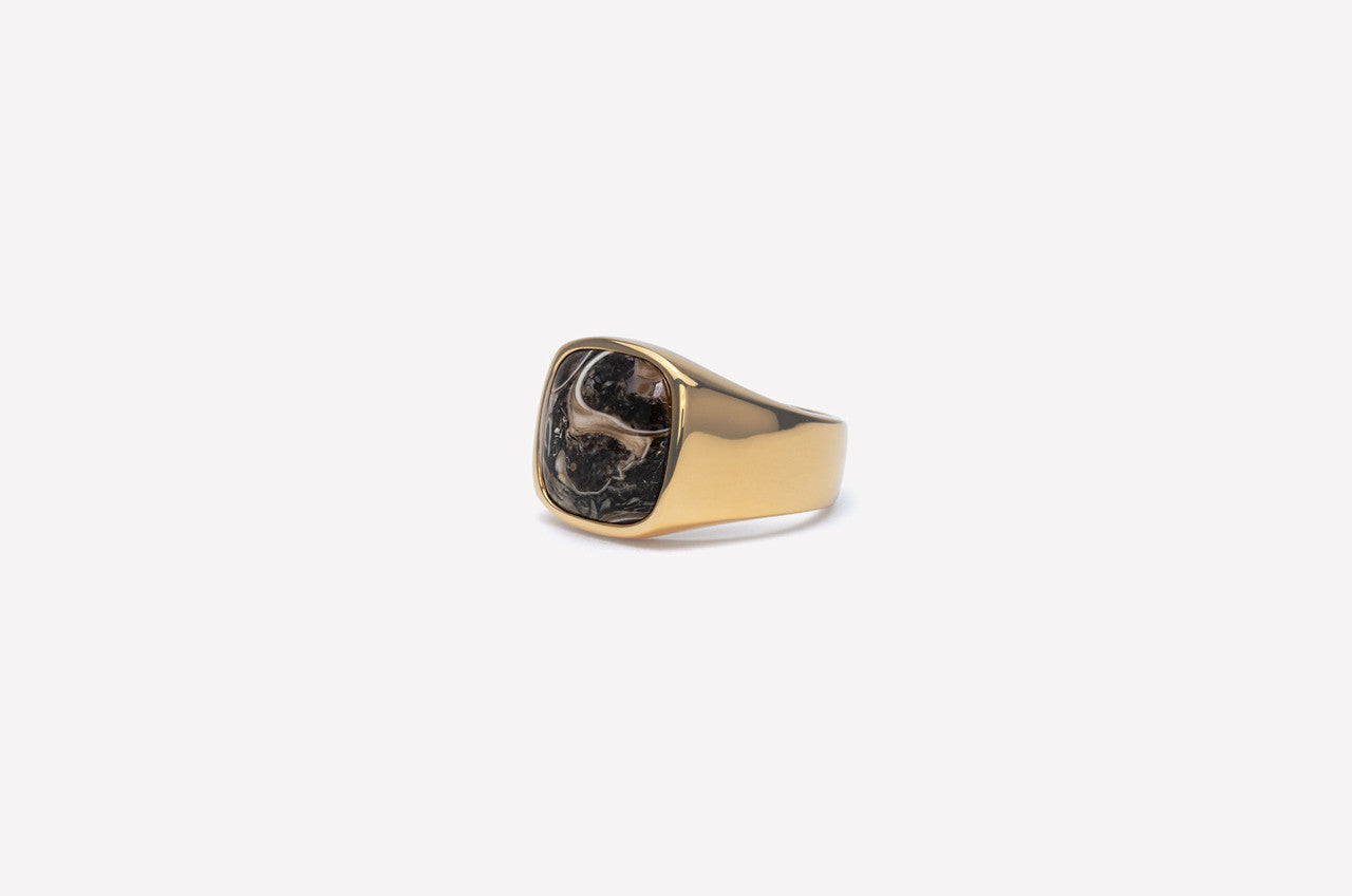 IX Studios Cushion Signet ring Turtle Agate DMN0282GDTA